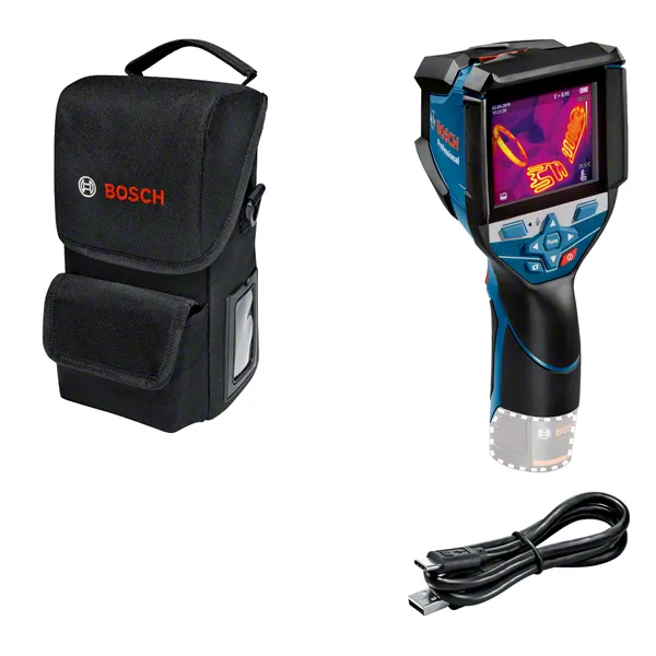 Cámara térmica Bosch GTC 600 C con estuche y cable USB.