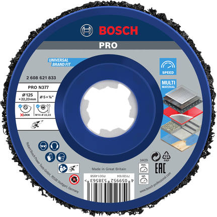 Disco de limpieza Bosch PRO N377 125 mm X-Lock para multimaterial.
