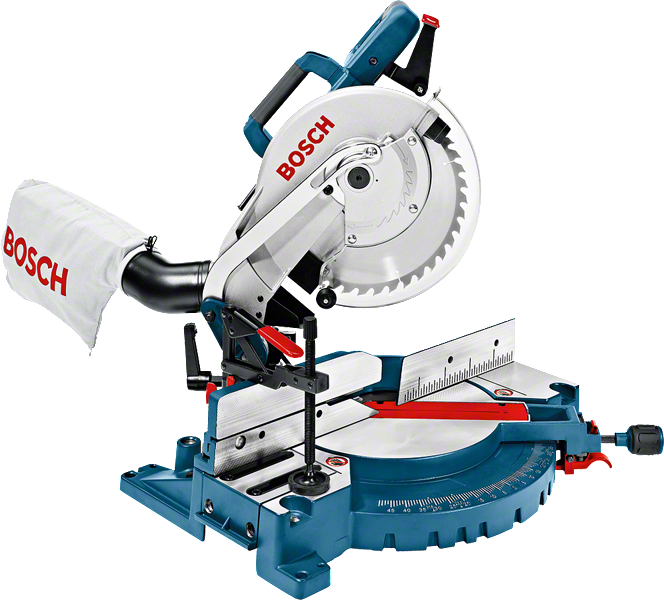 Sierra ingletadora Bosch GCM 10 con ajustes de bisel e inglete regulables.