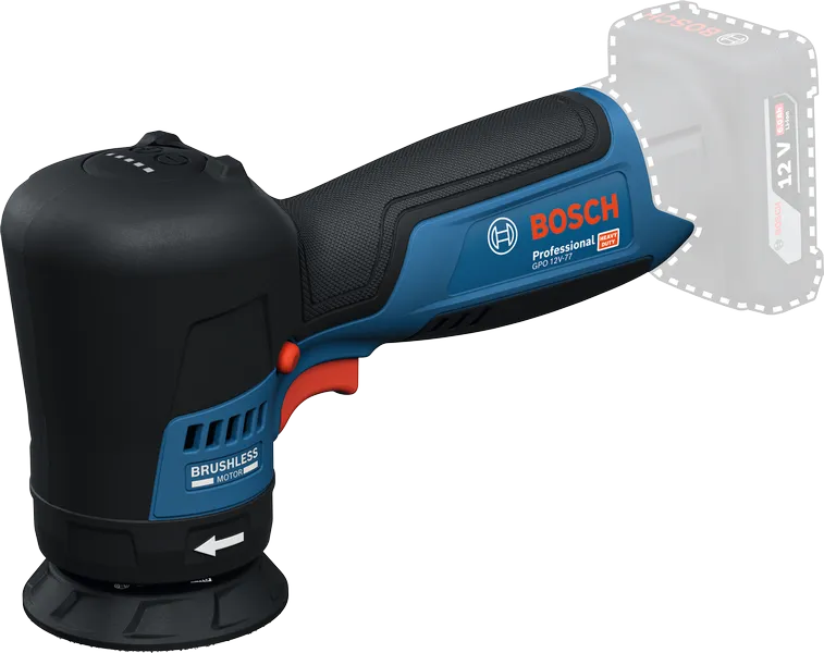 Pulidora Bosch GPO 12V-77 con motor sin escobillas.
