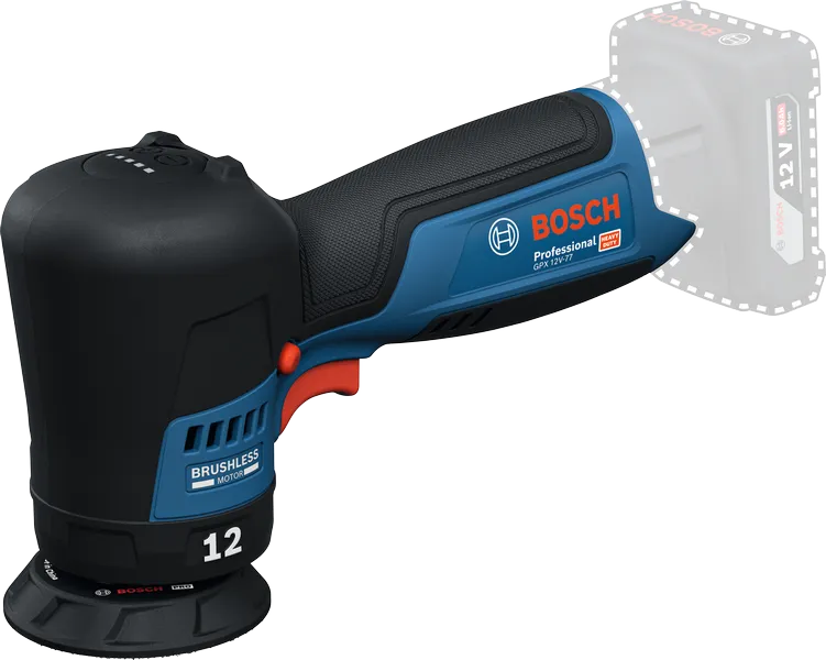 Pulidora Bosch GPX 12V-77 con motor sin escobillas.