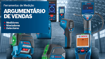 Ferramentas de medição Bosch Professional exibidas em uma superfície escura, azul e verde.