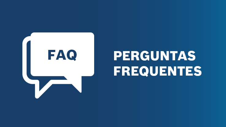 Um ícone de balão de fala branco com o texto "FAQ" em um fundo de gradiente azul.