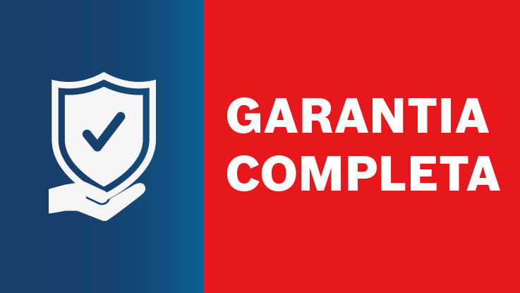 Um ícone de escudo com uma marca de verificação ao lado do texto 'GARANTIA COMPLETA'.