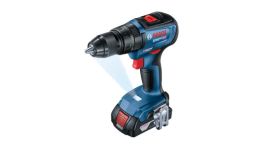 Uma furadeira sem fio Bosch Professional azul com recurso de luz.