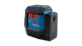 Um nível a laser Bosch Professional em azul e preto, inclinado para visibilidade.