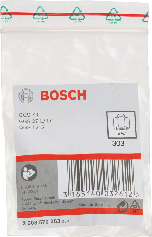 Pinça Bosch de 3/8″ com porca de fixação.