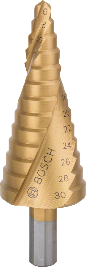 Broca escalonada Bosch HSS-TiN para furos de 6-30 mm.