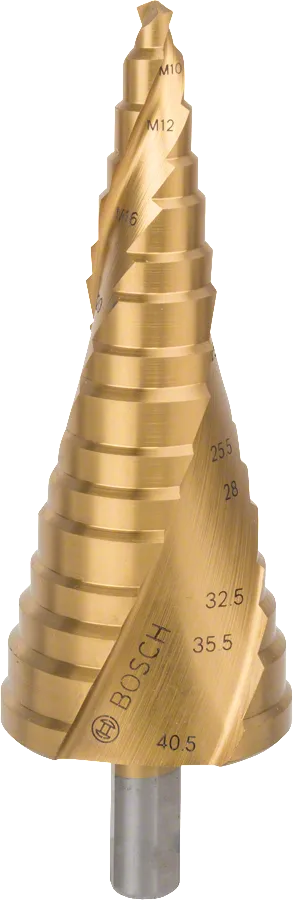 Broca escalonada Bosch HSS-TiN para furos M10-M40.