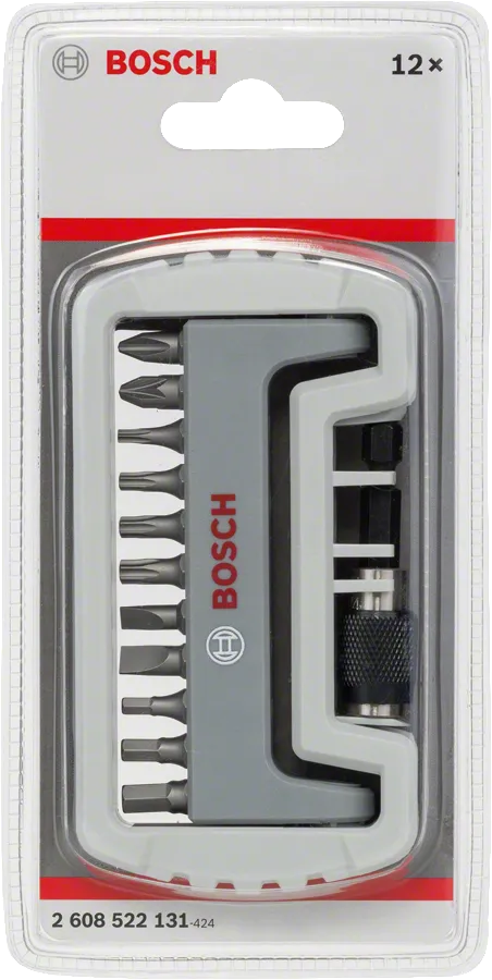 Jogo de 12 bits de chave de fenda Bosch em suporte compacto.