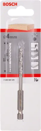 Broca Bosch de ponta brad de 4 mm, sextavada de 1/4″.