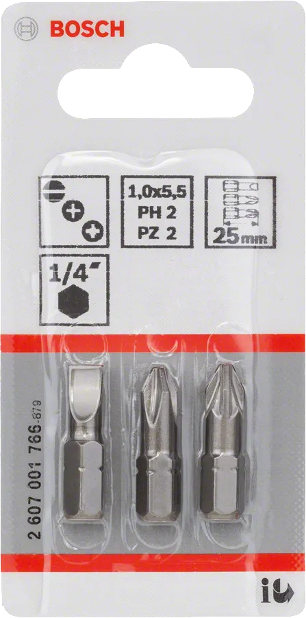 Conjunto de 3 pontas de chave de fenda extra duras de 25 mm da Bosch.