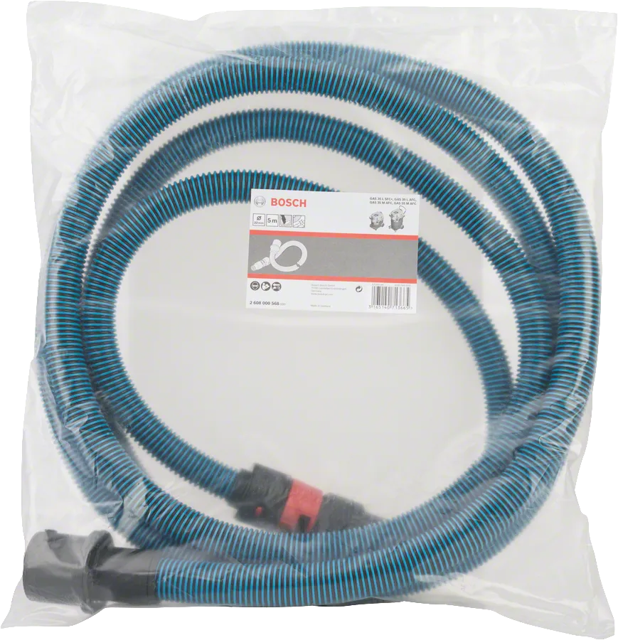 Mangueira antiestática Bosch com encaixe de baioneta e adaptador.