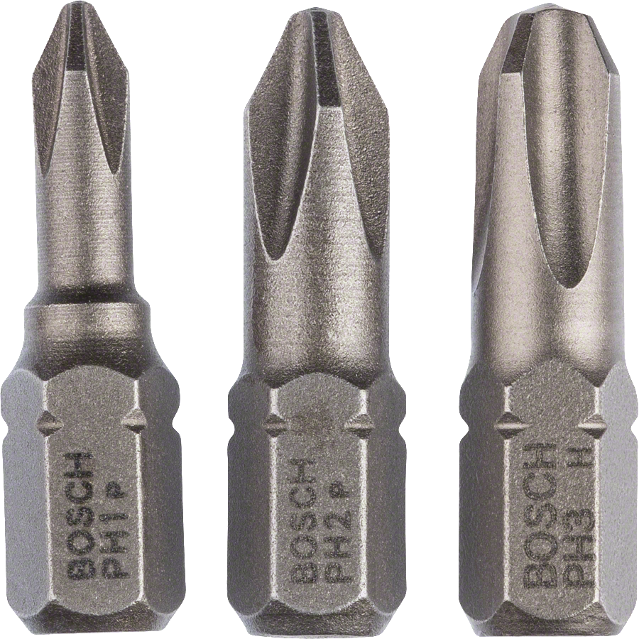 Conjunto de 3 pontas para chaves de fenda Bosch PH1 PH2 PH3 Extra Hard.