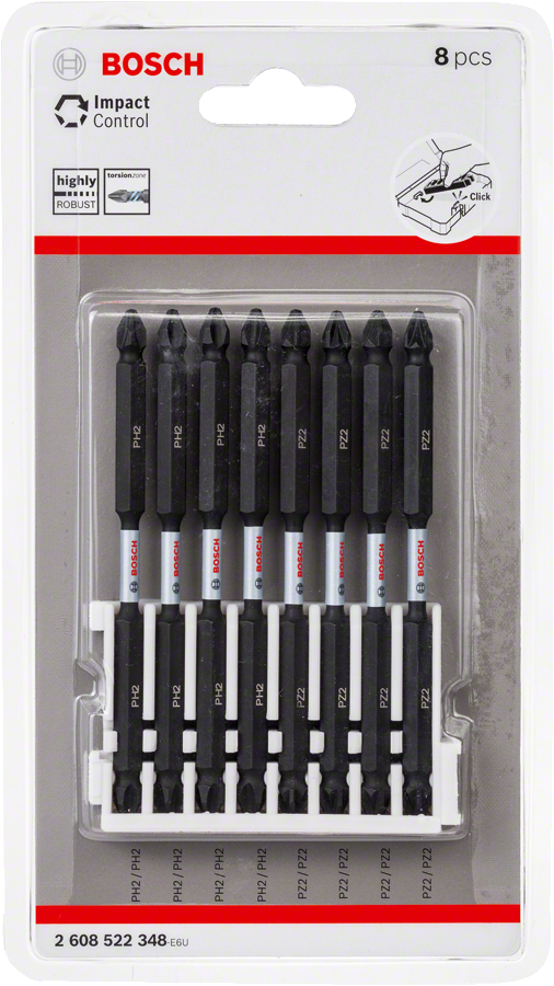 Pacote com 8 pontas de chave de fenda Bosch Impact Control.