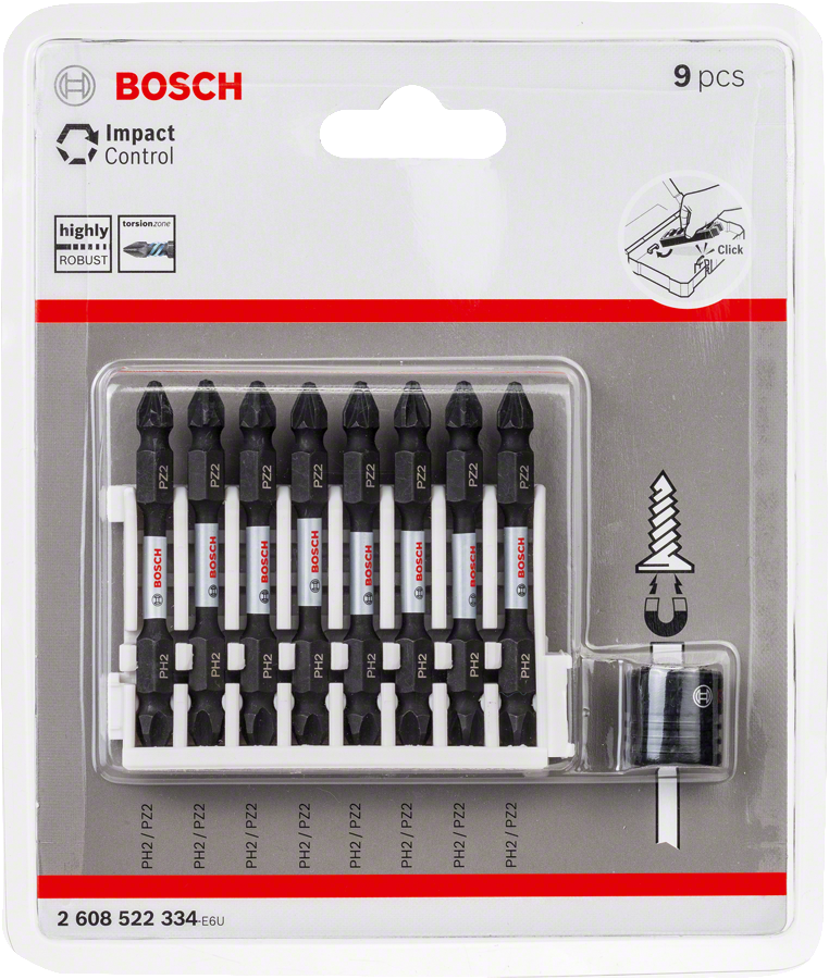 Conjunto de 9 pontas de chave de fenda Bosch Impact Control.