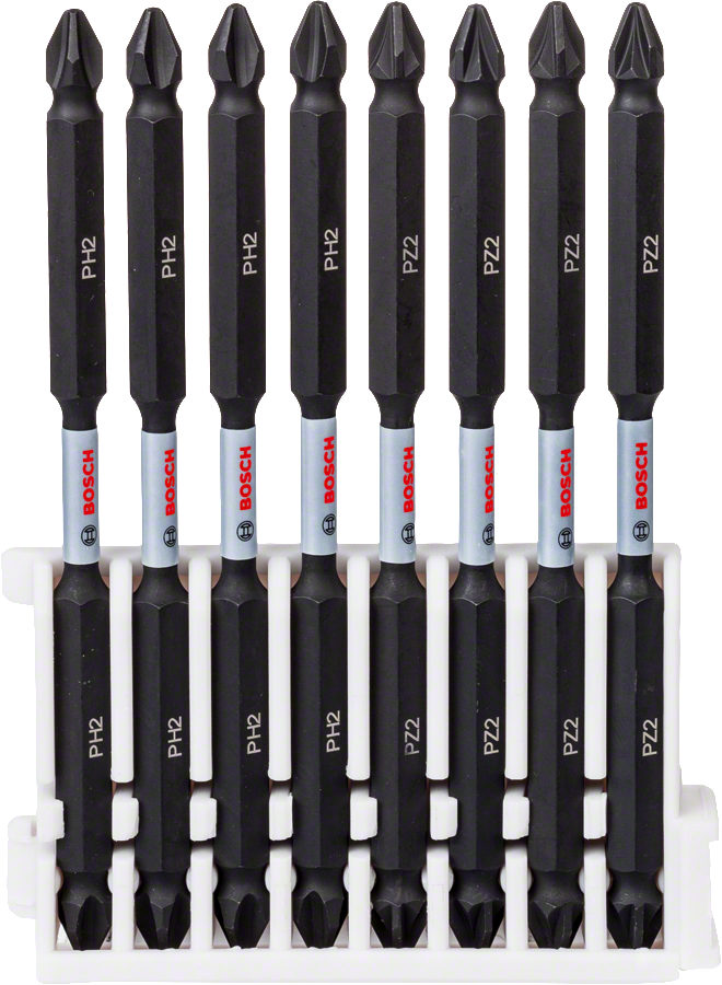 Pacote com 8 pontas para chave de fenda Bosch Impact Control PH2 PZ2 110 mm.
