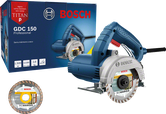 Serra de mármore Bosch GDC 150 com disco de corte diamantado.