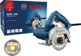 Serra de mármore Bosch GDC 150 com disco de corte diamantado.