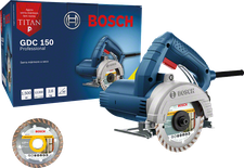 Serra de mármore Bosch GDC 150 com disco de corte diamantado.