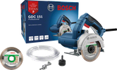 Cortador de mármore Bosch GDC 151 com lâmina e acessórios.