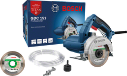 Cortador de mármore Bosch GDC 151 com lâmina e acessórios.