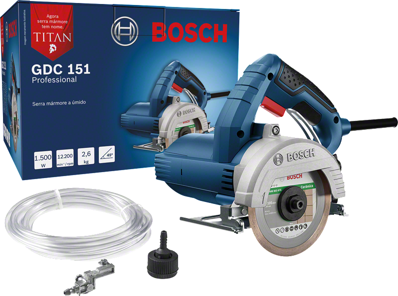 Cortador de mármore Bosch GDC 151 com acessório de alimentação de água.