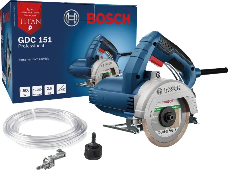 Cortador de mármore Bosch GDC 151 com acessório de alimentação de água.