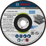 Disco de desbaste Bosch PRO para aço inoxidável e metal, 76 x 4 x 10 mm.