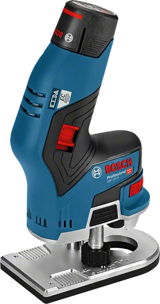 Roteador de mão sem fio Bosch GKF 12V-8, pegada ergonômica.