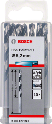 Conjunto de brocas helicoidais Bosch HSS PointTeQ de 5,2 mm.