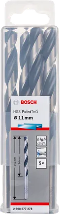 Conjunto de brocas helicoidais Bosch HSS PointTeQ de 11 mm.