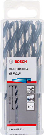 Conjunto de brocas Bosch HSS PointTeQ de 19/64 polegadas.
