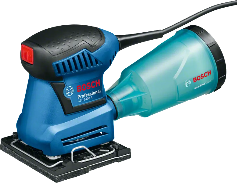 Lixadeira Bosch GSS 1400 A com caixa de pó com microfiltro.