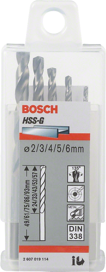 Conjunto de brocas para metal HSS-G Bosch de 5 peças de 2 a 6 mm.