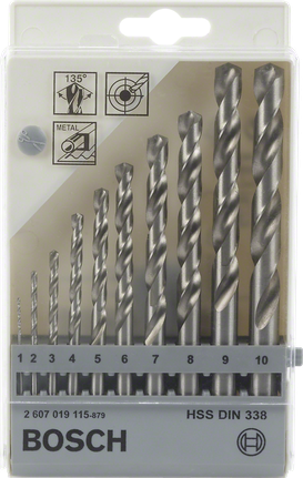 Conjunto de brocas para metal Bosch com 10 peças de 1–10 mm.