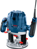 Fresadora Bosch GOF 130 com velocidade ajustável e curso de 55 mm.