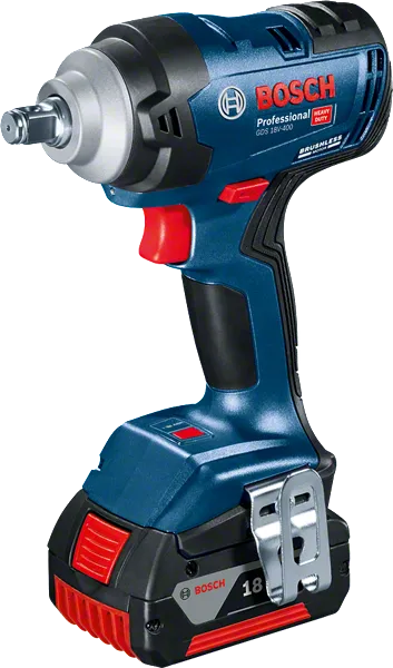Chave de impacto sem fio Bosch GDS 18V-400, torque máximo de 400 Nm.