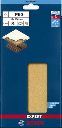 Lixa Bosch C470 115×230 mm P60, pacote com 10 unidades.