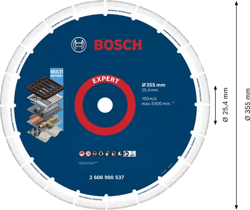 Disco de corte diamantado Bosch Expert para vários materiais.
