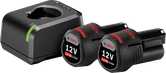 Kit inicial Bosch 12 V com carregador e duas baterias de 2,0 Ah.