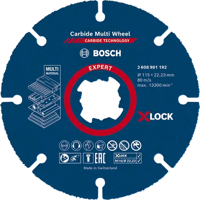 Disco de corte de carboneto multimaterial Bosch EXPERT de 115 mm.