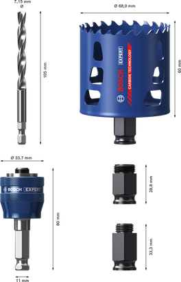 Kit inicial para serra copo multimaterial Bosch EXPERT de 68 mm.