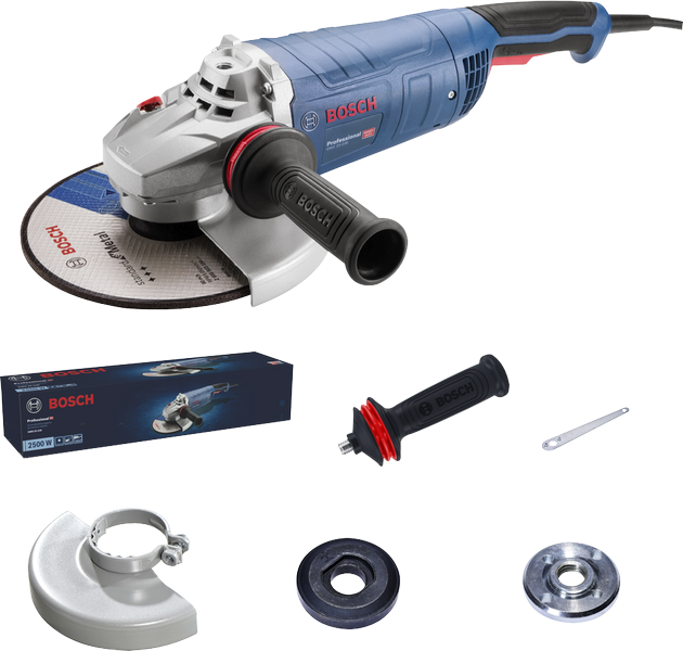 Esmerilhadeira angular Bosch GWS 25-230 com acessórios.