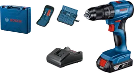 Conjunto de furadeira sem fio Bosch GSB 185-LI com acessórios.