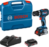 Conjunto de furadeira sem fio Bosch GSB 18V-90 C com estojo e carregador.