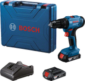 Conjunto de furadeira sem fio Bosch GSB 18V-45 com estojo e carregador.
