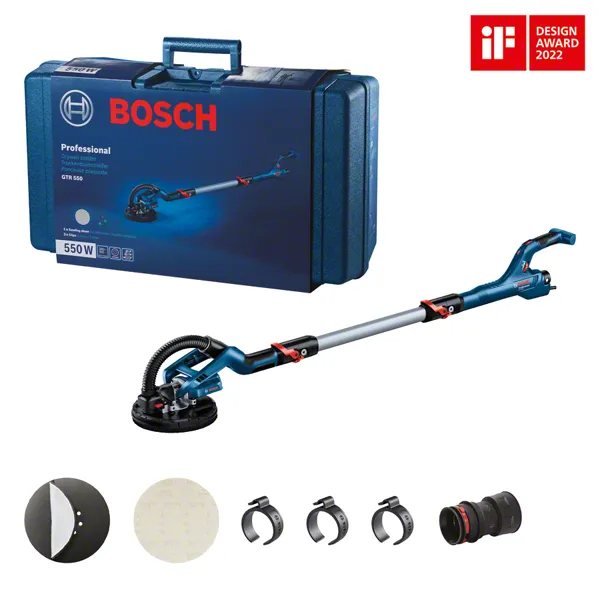Lixadeira para drywall Bosch GTR 550 com estojo e acessórios.