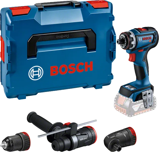 Conjunto de furadeiras Bosch GSR 18V-90 FC com cabeças intercambiáveis.