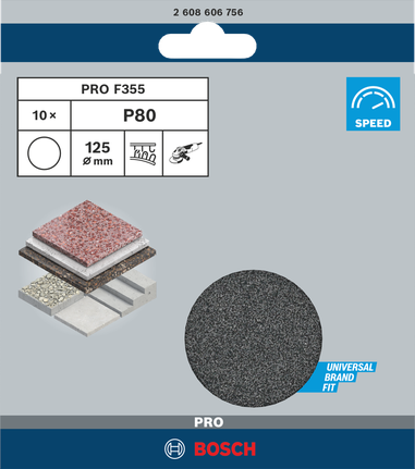 Disco de lixa Bosch PRO F355 125 mm G80 10 peças.